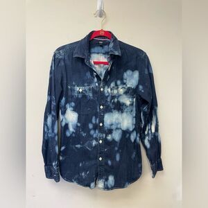 Upcycled Uniqlo All Over Splatter Bleached Denim Button Down